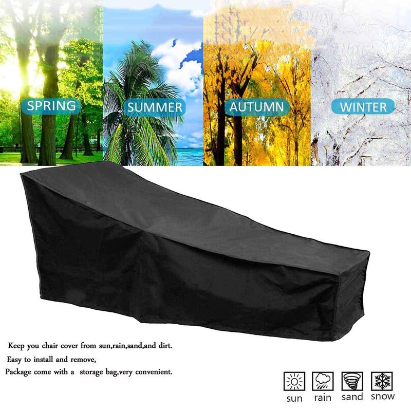 J&C Outdoor Chaise Lounge Cover Weatherproof Chaise Lounge Covers Dustproof Chaise Lounge Covers Outdoor Waterproof Patio Furniture Covers Sun Lounger Covers Black 2 Pcs - Image 2